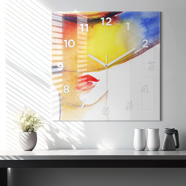 Horloge murale carrée Femme au chapeau