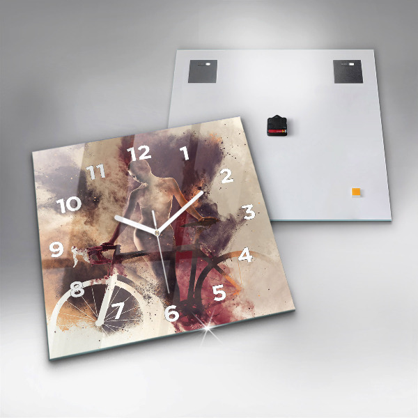 Horloge murale carrée Femme et vélo