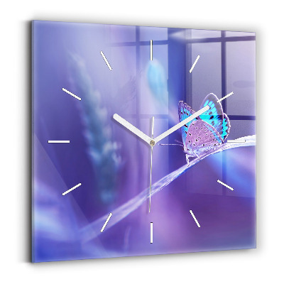 Horloge murale carrée 'Papillon sur l''herbe'