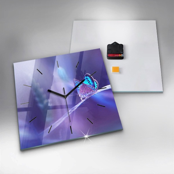 Horloge murale carrée 'Papillon sur l''herbe'