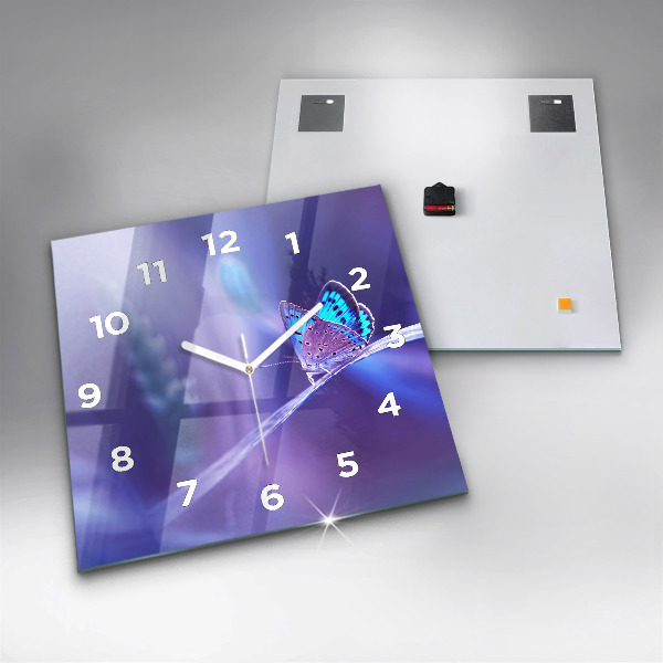 Horloge murale carrée 'Papillon sur l''herbe'