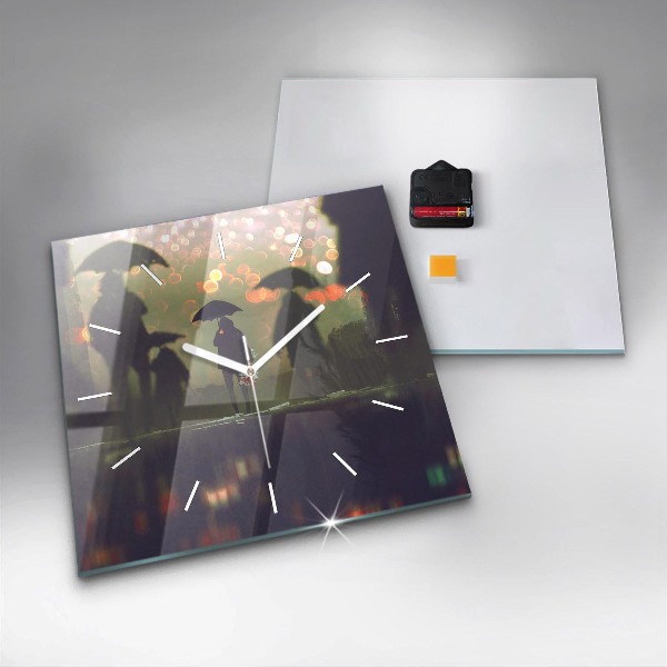 Horloge murale carrée Des gens avec des parapluies