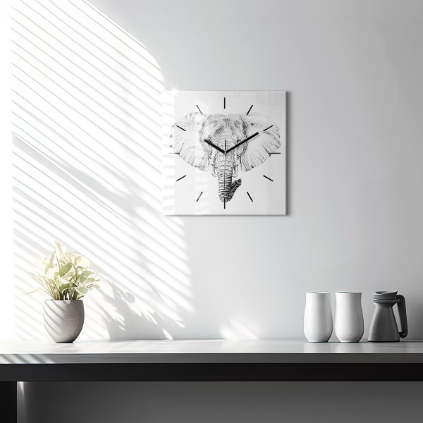 Horloge murale carrée 'Tête d''éléphant graphique'