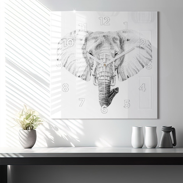 Horloge murale carrée 'Tête d''éléphant graphique'