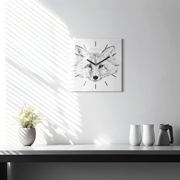 Horloge murale carrée Tête de renard graphique
