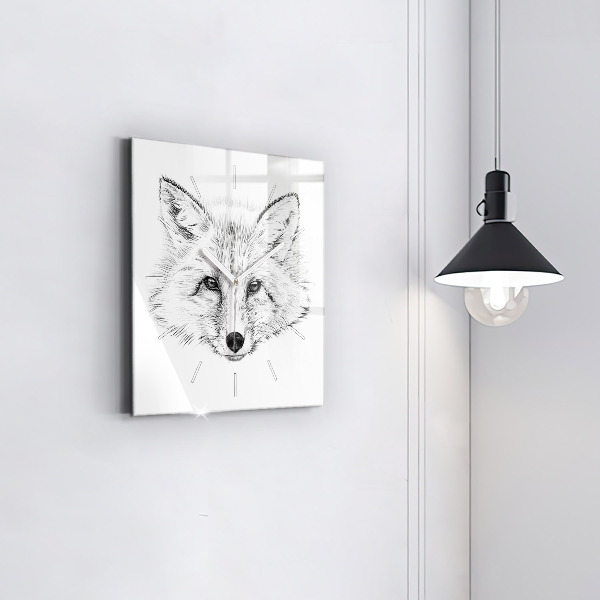 Horloge murale carrée Tête de renard graphique