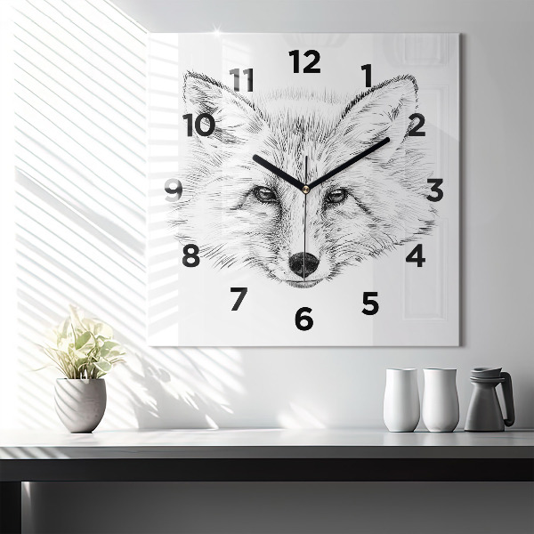 Horloge murale carrée Tête de renard graphique