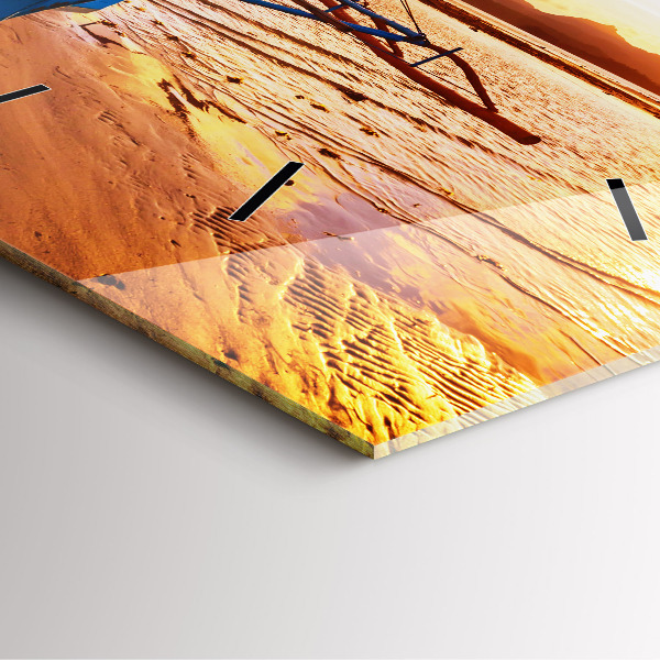 Horloge murale carrée Bateau et coucher de soleil