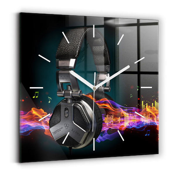 Horloge murale carrée Casques et ondes sonores