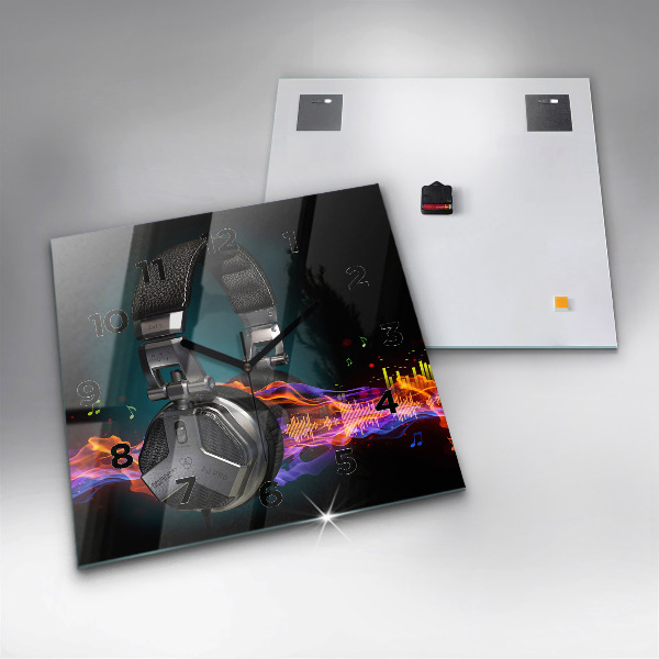 Horloge murale carrée Casques et ondes sonores