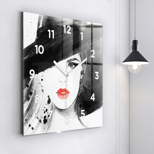 Horloge murale carrée Femme au chapeau