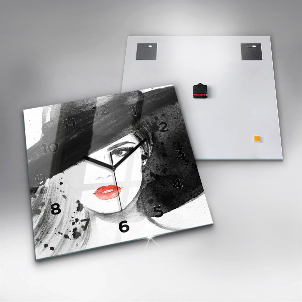 Horloge murale carrée Femme au chapeau