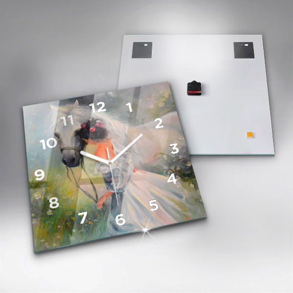 Horloge murale carrée Belle femme avec un cheval