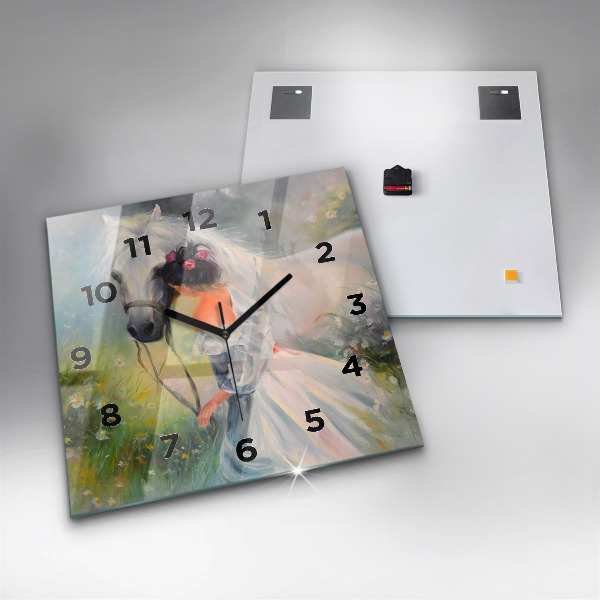 Horloge murale carrée Belle femme avec un cheval