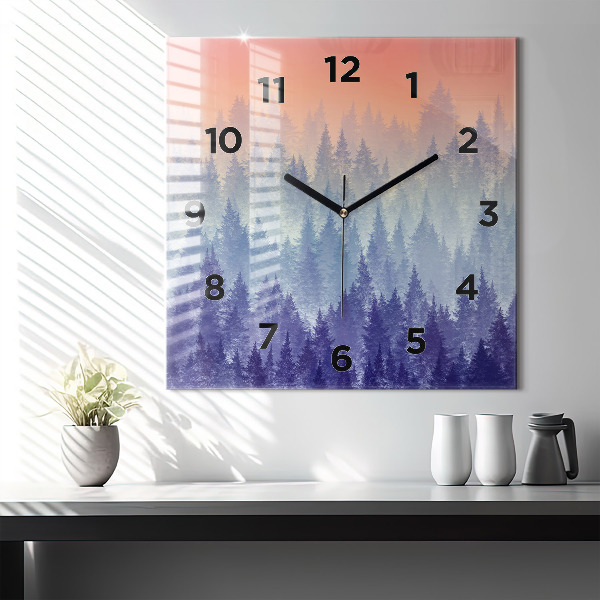 Horloge murale carrée Forêt dans le brouillard