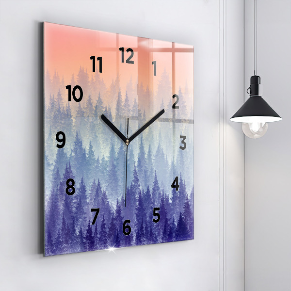Horloge murale carrée Forêt dans le brouillard
