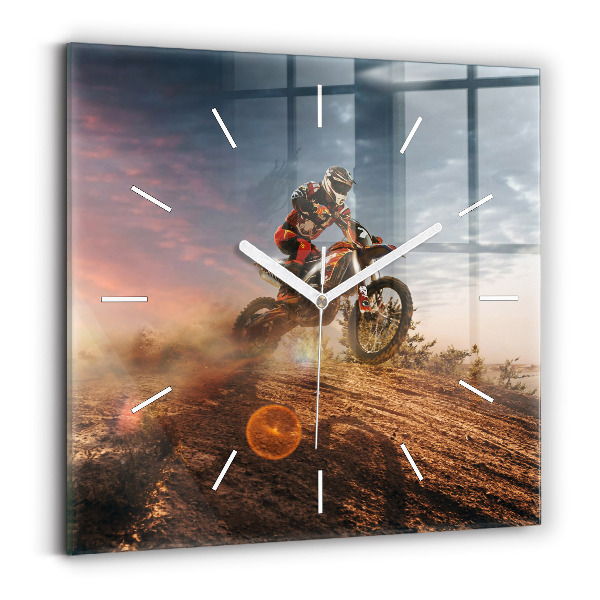 Horloge murale carrée Homme sur une moto