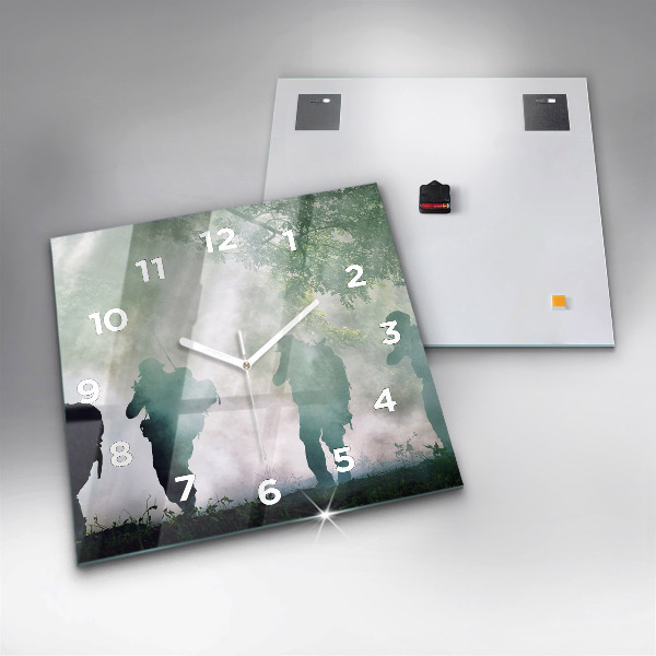 Horloge murale carrée 'Soldats de l''armée dans la forêt'