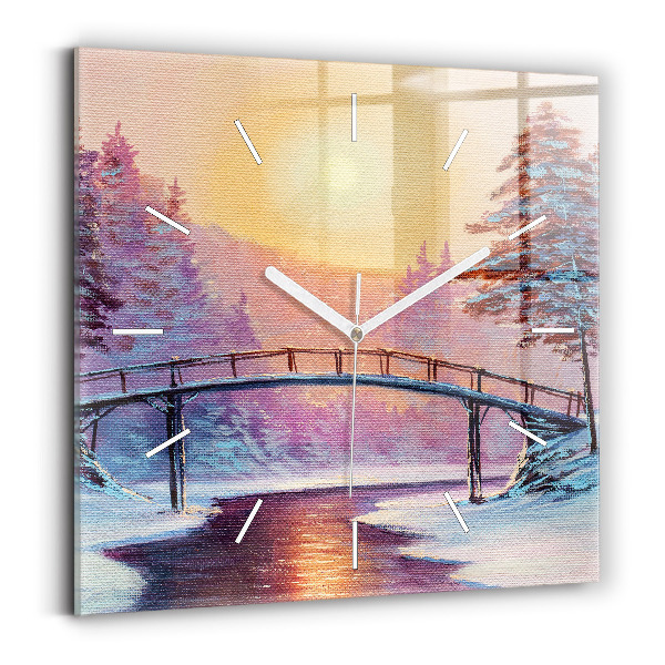 Horloge murale carrée Sapin de Noël et pont