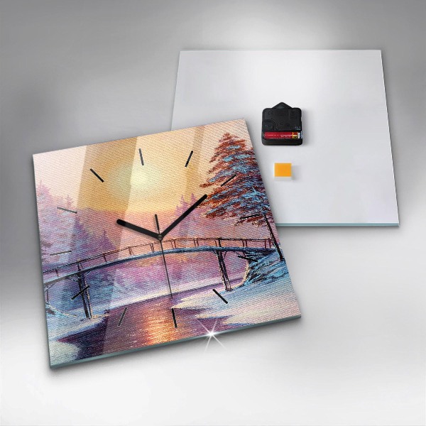 Horloge murale carrée Sapin de Noël et pont