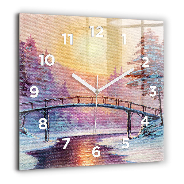 Horloge murale carrée Sapin de Noël et pont