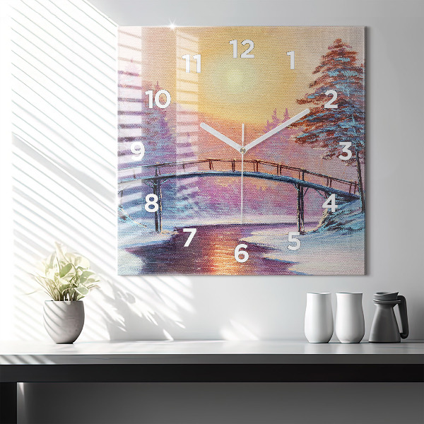 Horloge murale carrée Sapin de Noël et pont