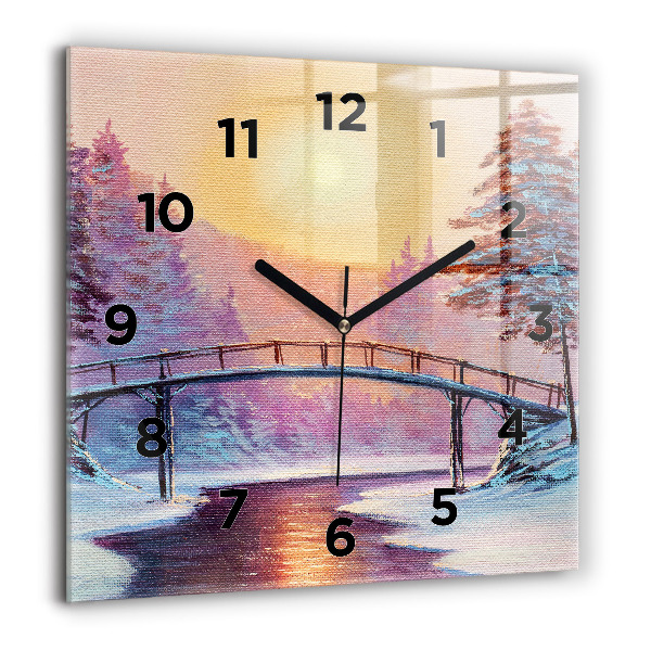 Horloge murale carrée Sapin de Noël et pont