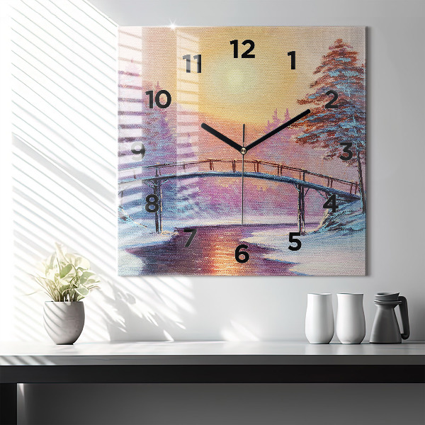 Horloge murale carrée Sapin de Noël et pont