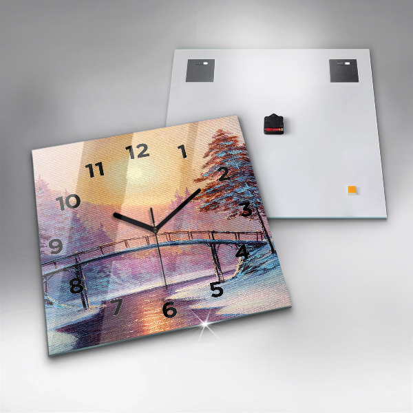 Horloge murale carrée Sapin de Noël et pont
