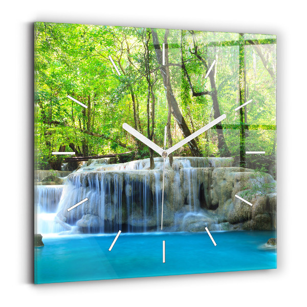 Horloge murale carrée Cascade dans la forêt