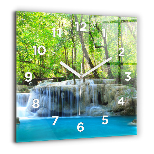 Horloge murale carrée Cascade dans la forêt