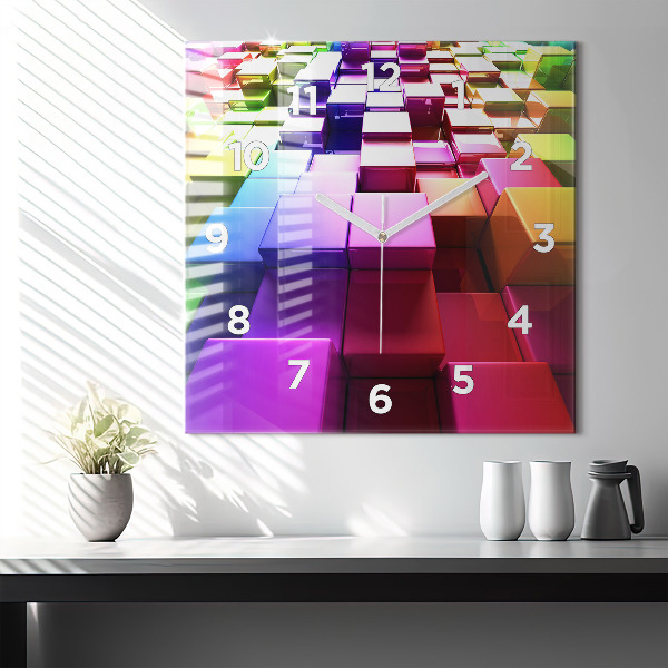Horloge murale carrée Cubes colorés