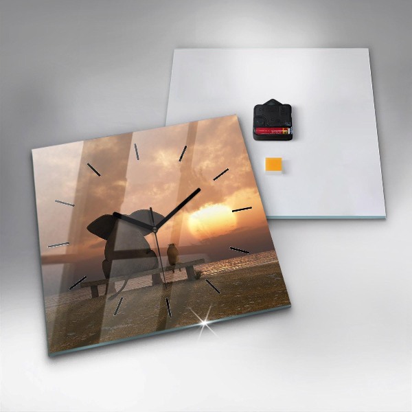 Horloge murale carrée Animaux et coucher de soleil