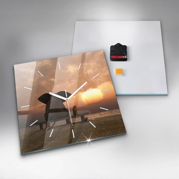 Horloge murale carrée Animaux et coucher de soleil