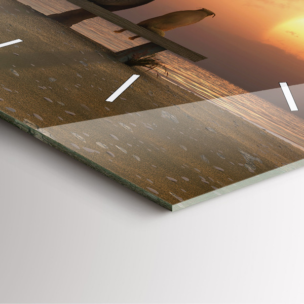 Horloge murale carrée Animaux et coucher de soleil