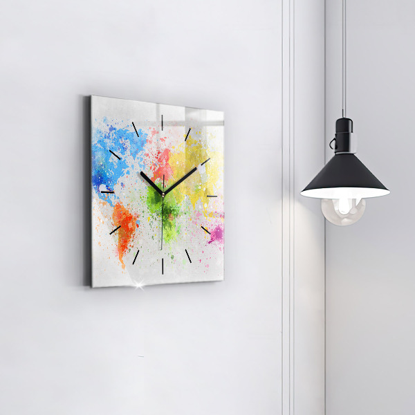 Horloge murale carrée Carte du monde sur papier