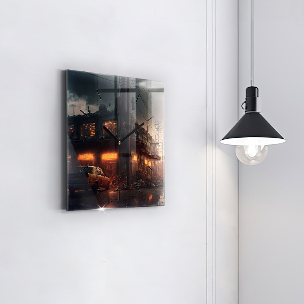 Horloge murale carrée Bâtiment apocalyptique