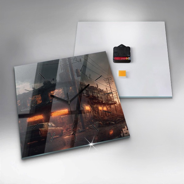 Horloge murale carrée Bâtiment apocalyptique