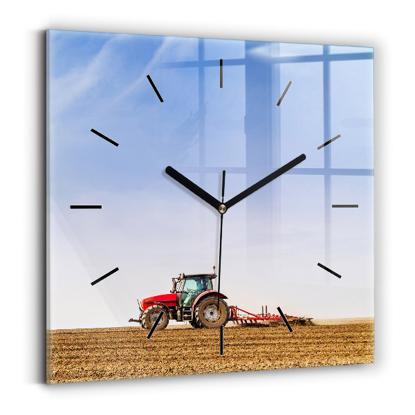 Horloge carrée en verre Un agriculteur sur un tracteur