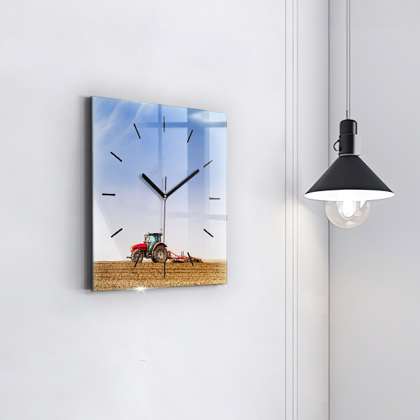 Horloge carrée en verre Un agriculteur sur un tracteur