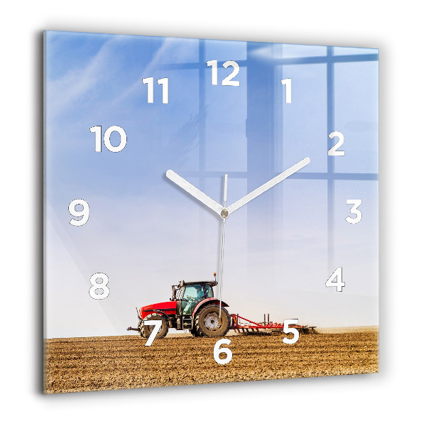 Horloge carrée en verre Un agriculteur sur un tracteur