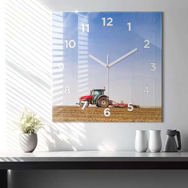 Horloge carrée en verre Un agriculteur sur un tracteur