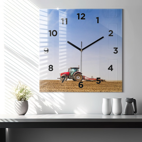 Horloge carrée en verre Un agriculteur sur un tracteur