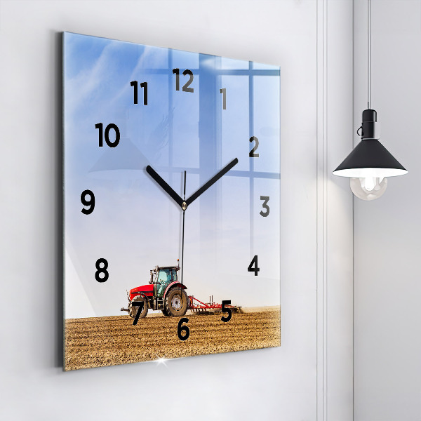 Horloge carrée en verre Un agriculteur sur un tracteur