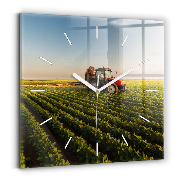 Horloge murale carrée Tracteur dans un champ agricole