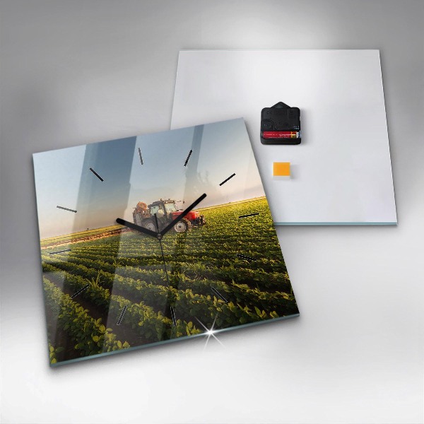 Horloge murale carrée Tracteur dans un champ agricole