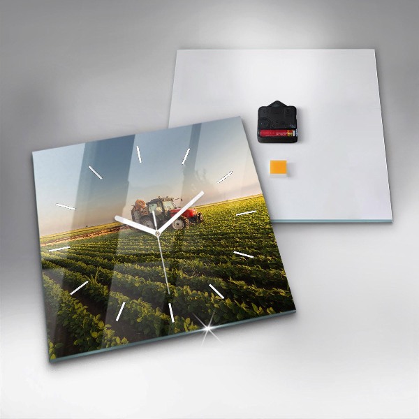 Horloge murale carrée Tracteur dans un champ agricole