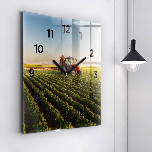Horloge murale carrée Tracteur dans un champ agricole