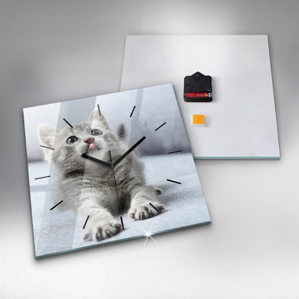 Horloge carrée en verre Chat sur le canapé