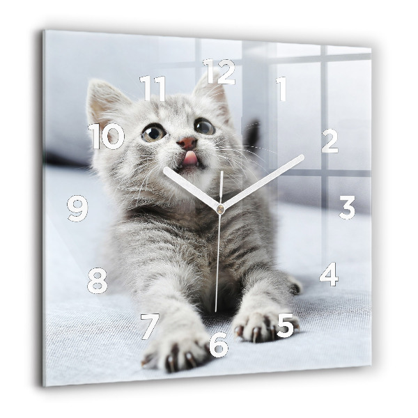 Horloge carrée en verre Chat sur le canapé